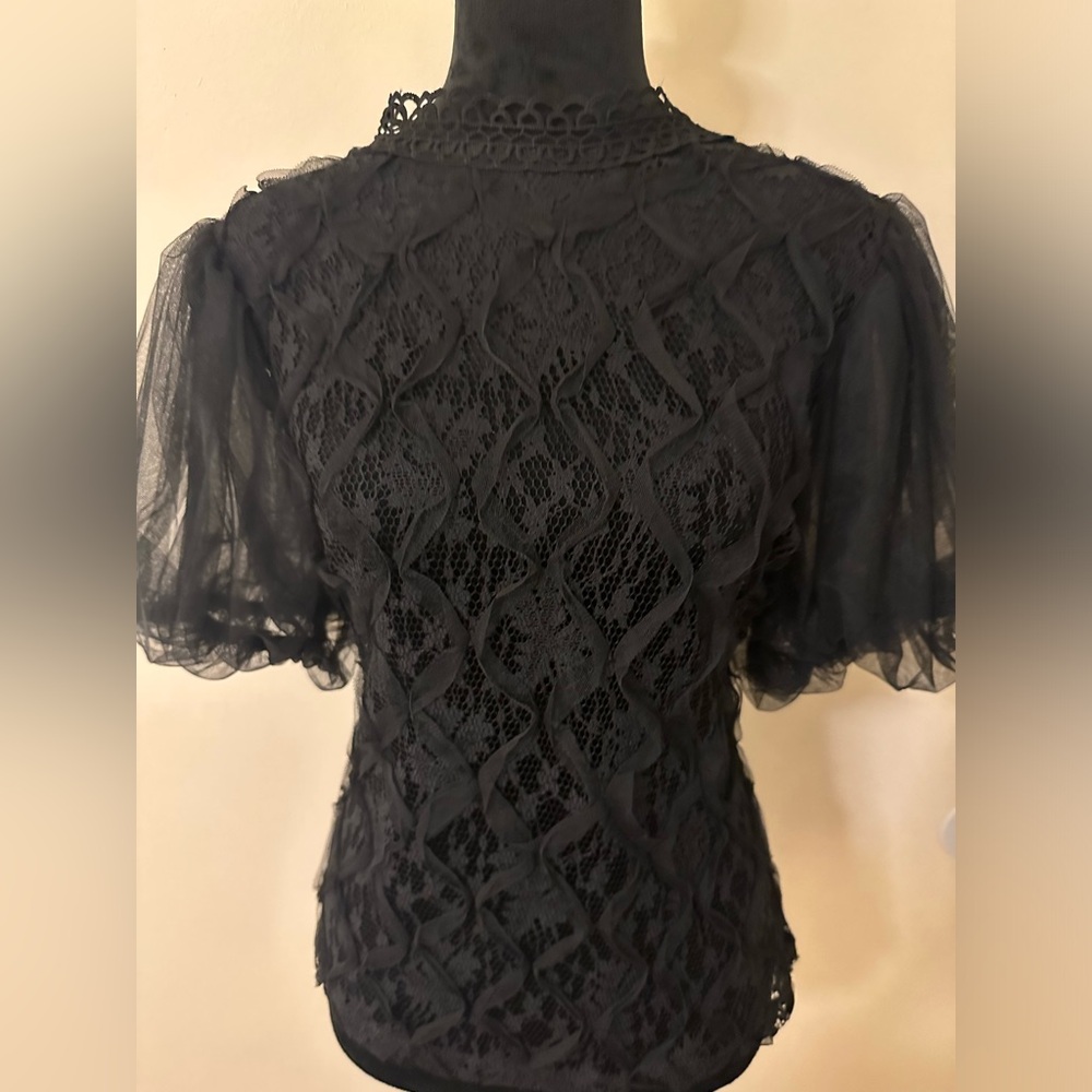 Black Lace Balloon Sleeves Blouse